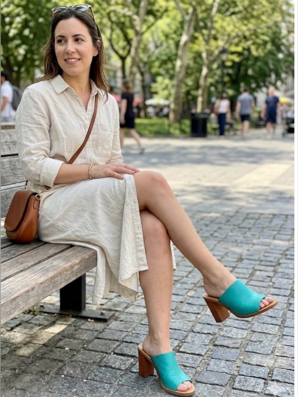 J. Crew Teal Leather Open-Toe Slide Mules